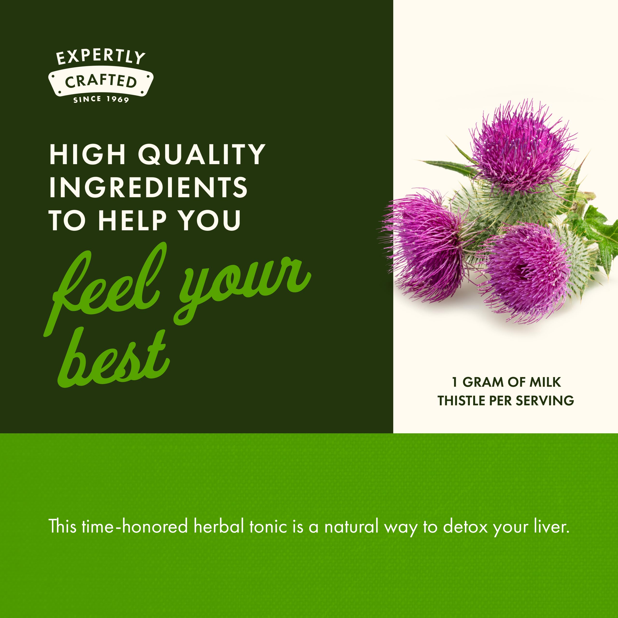 Swanson Milk Thistle bottle back label explains detox and antioxidant benefits.