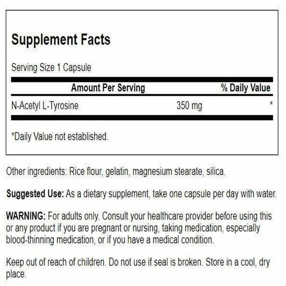 Swanson N-Acetyl L-Tyrosine bottle front highlighting convenient daily supplement.