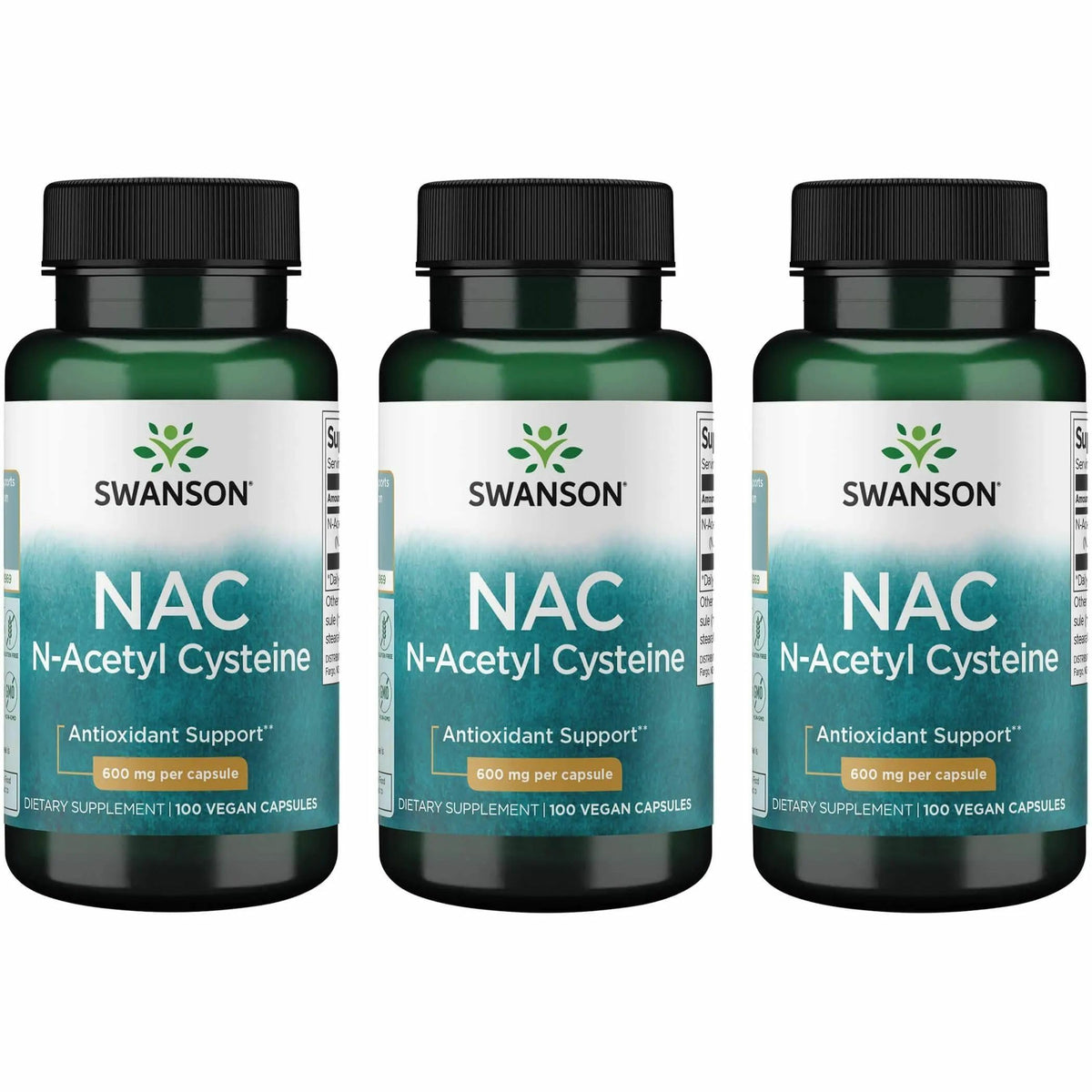 Swanson NAC 600 mg bottle front view highlighting daily antioxidant support.