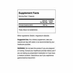 Swanson NAC 600 mg bottle label close-up with dosage and branding.