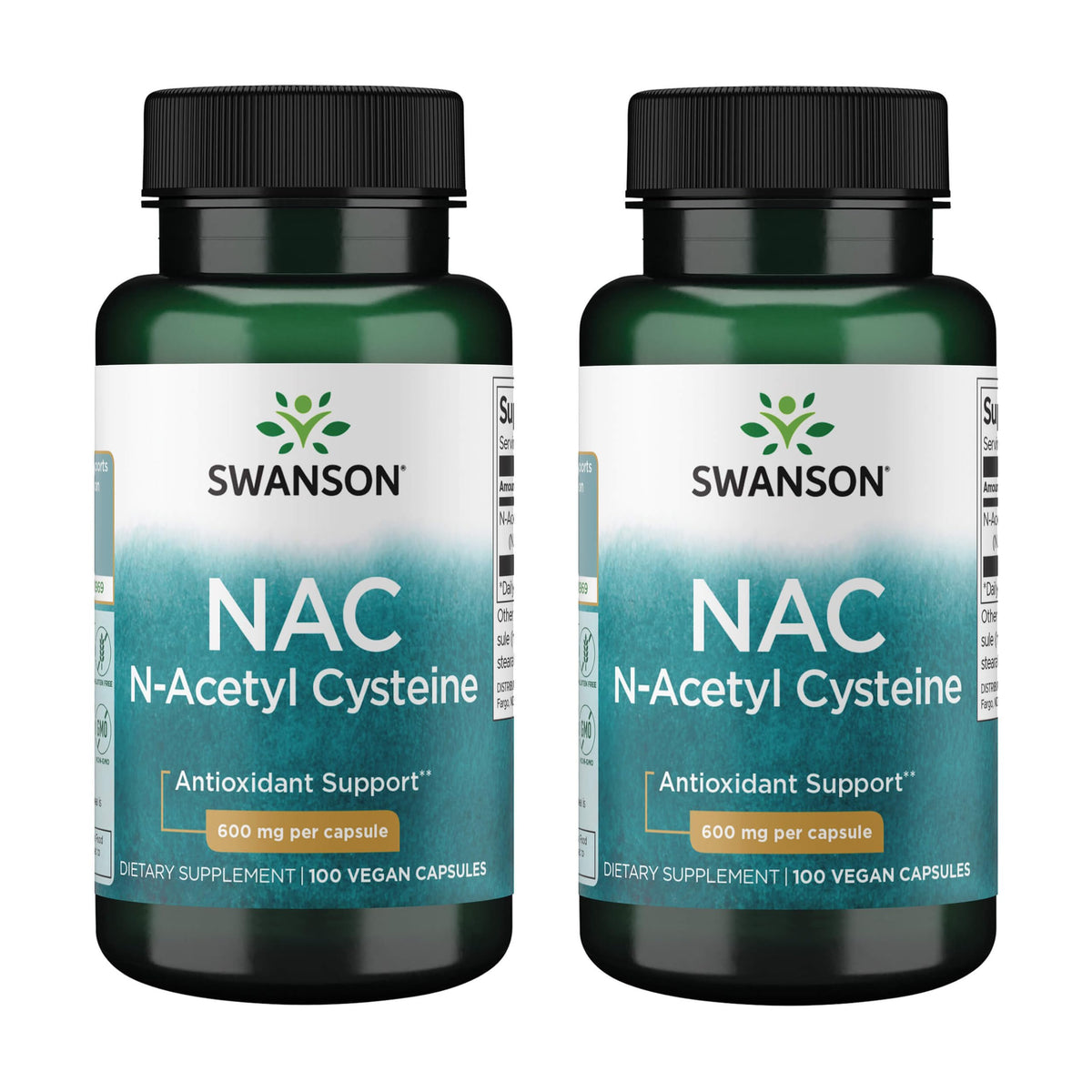 Swanson NAC bottle front with capsules for daily antioxidant support.