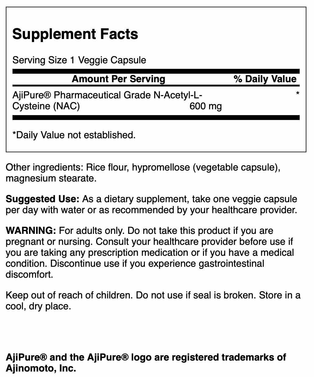 Closeup of Swanson NAC capsules for vegan daily intake
