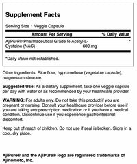 Closeup of Swanson NAC capsules for vegan daily intake