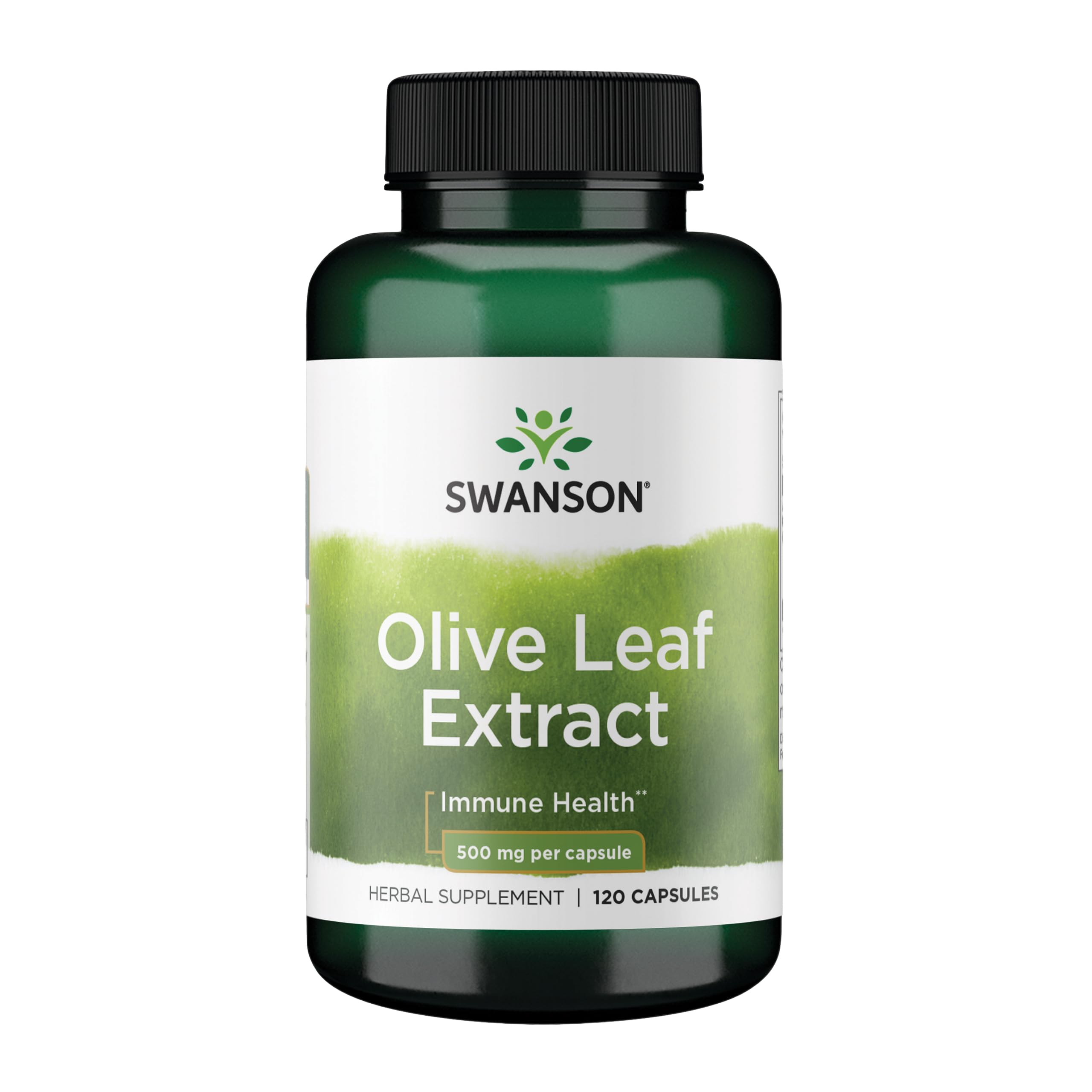 Swanson Olive Leaf Extract capsules bottle with 120 capsules for immune support.