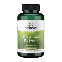 Swanson Olive Leaf Extract capsules bottle with 120 capsules for immune support.