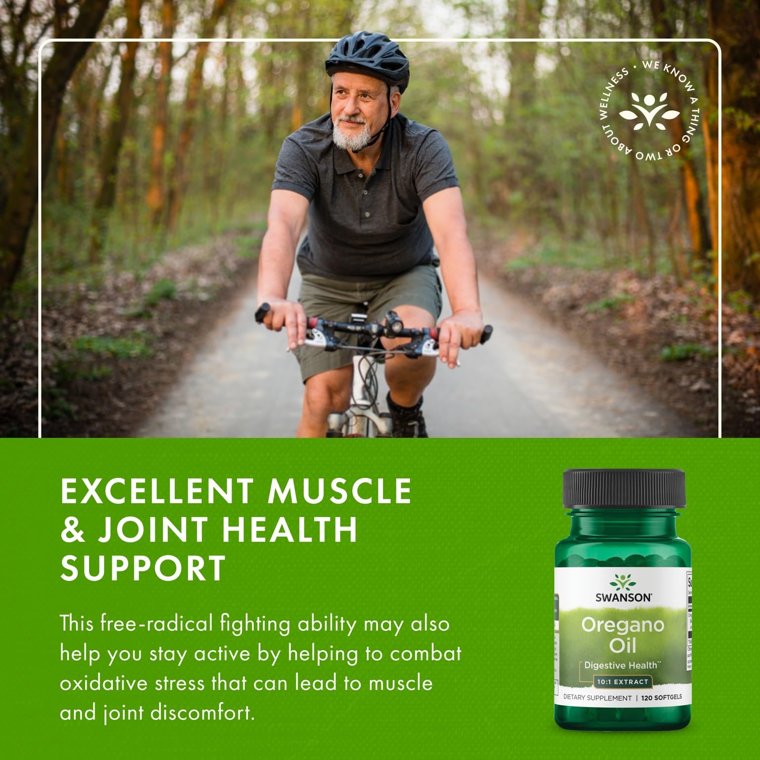 Swanson Oregano Oil bottle with dosage information on the label