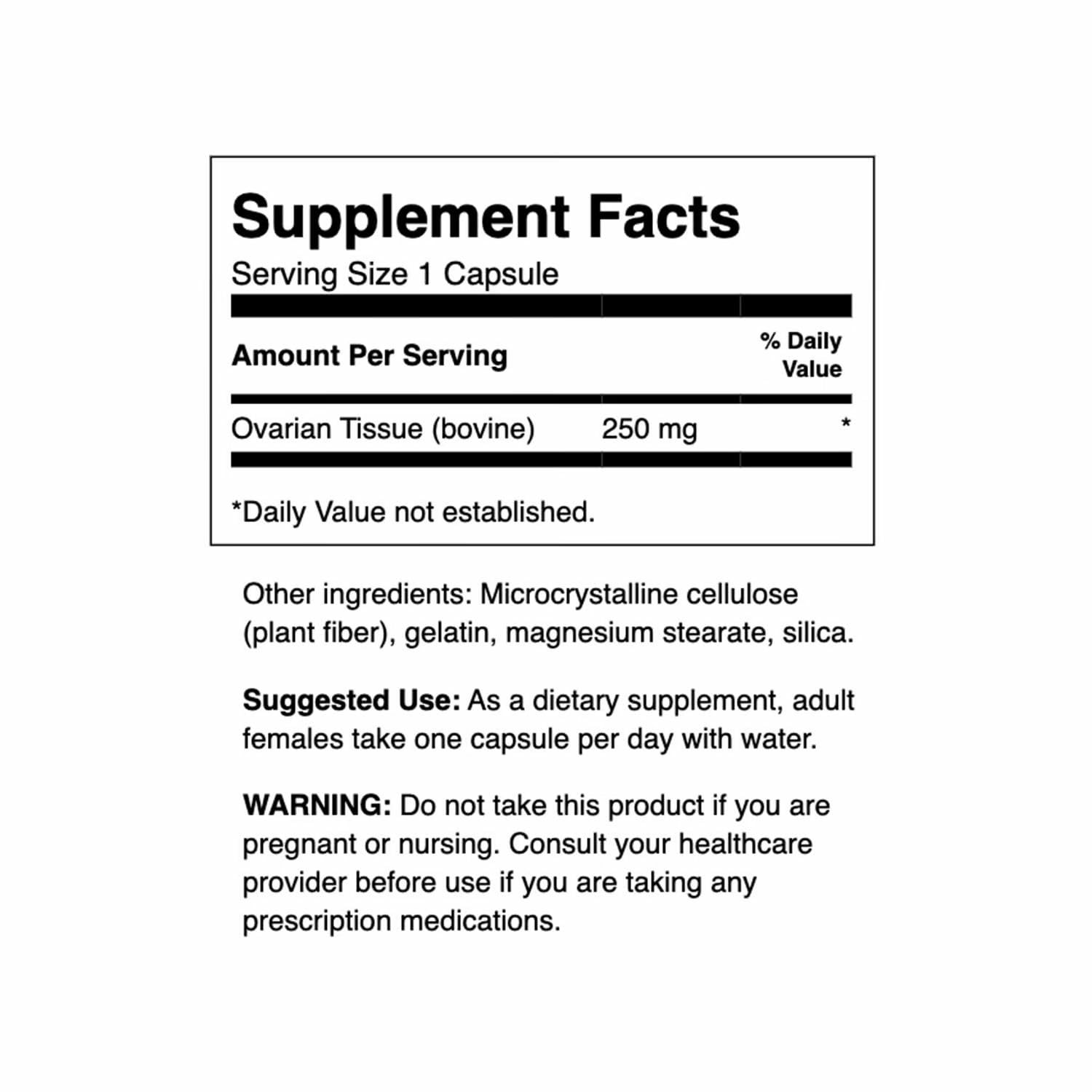 Swanson Ovarian Glandular capsule closeup highlights easy daily dosing