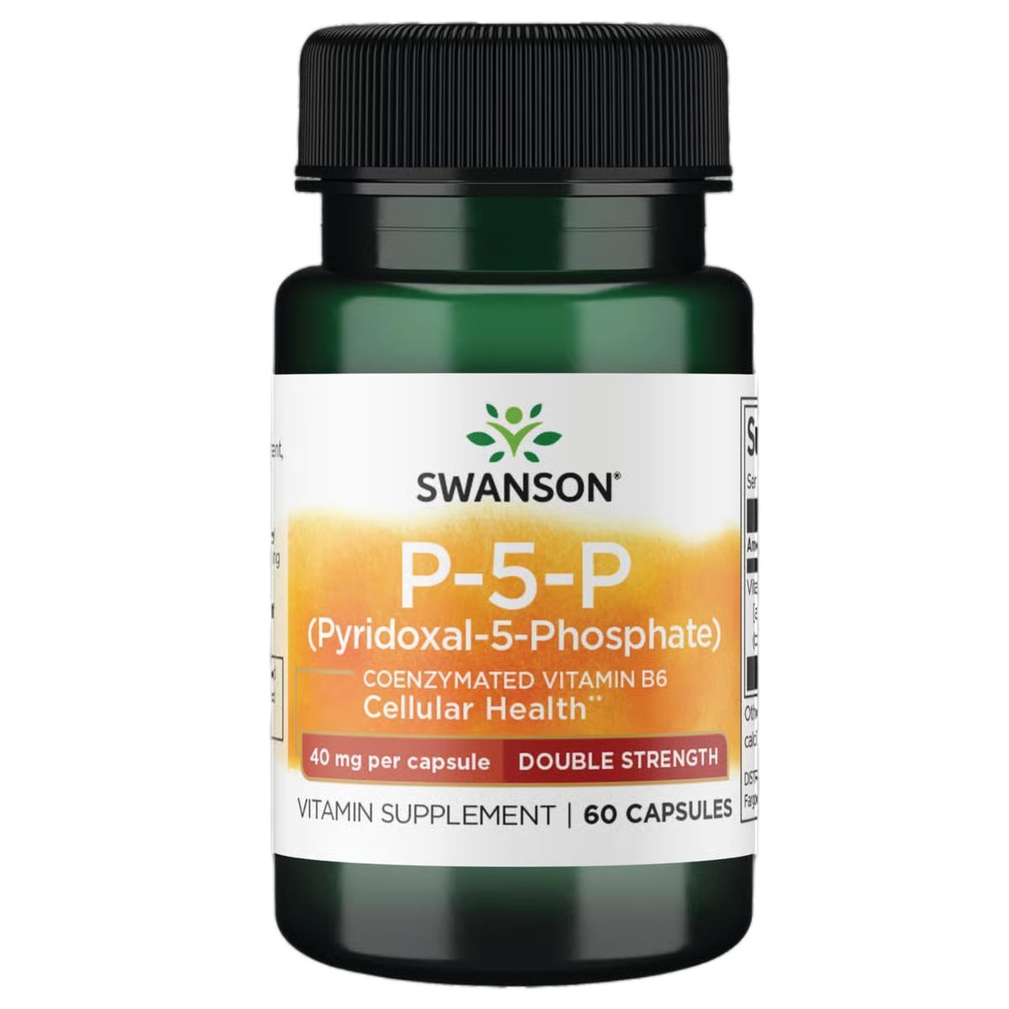 Swanson P-5-P bottle front label highlighting coenzymated B-6 for daily wellness use.