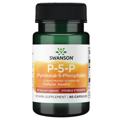 Swanson P-5-P bottle front label highlighting coenzymated B-6 for daily wellness use.