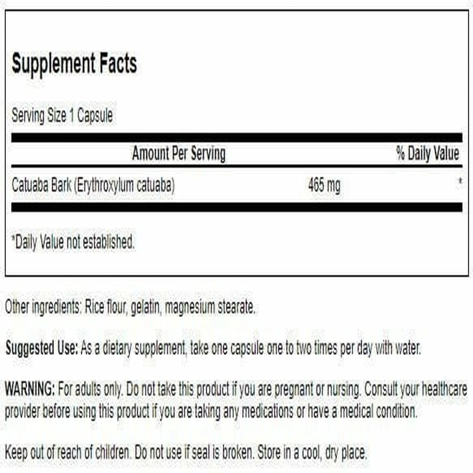 Swanson Passion Catuaba Bark capsules ready for daily use and subtle energy support