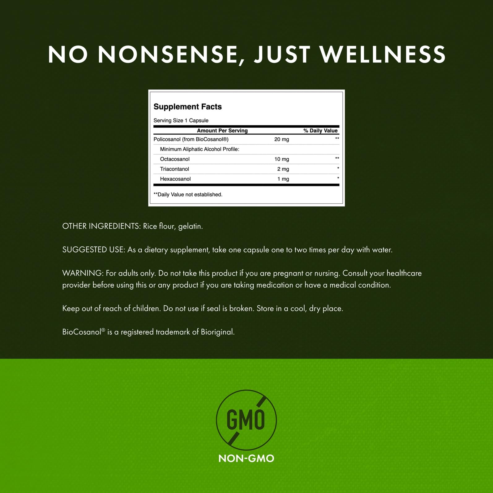 Swanson Policosanol capsules closeup highlighting veggie capsule form