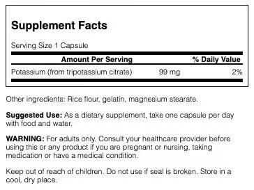 Close-up of Swanson Potassium Citrate capsules in a bottle.
