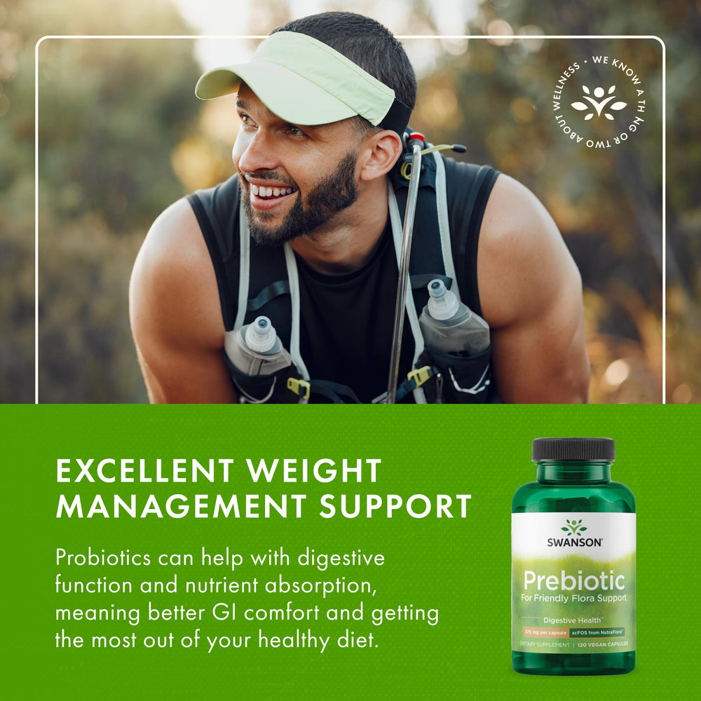 Close look at Swanson Prebiotic Capsules packaging for digestion-focused use