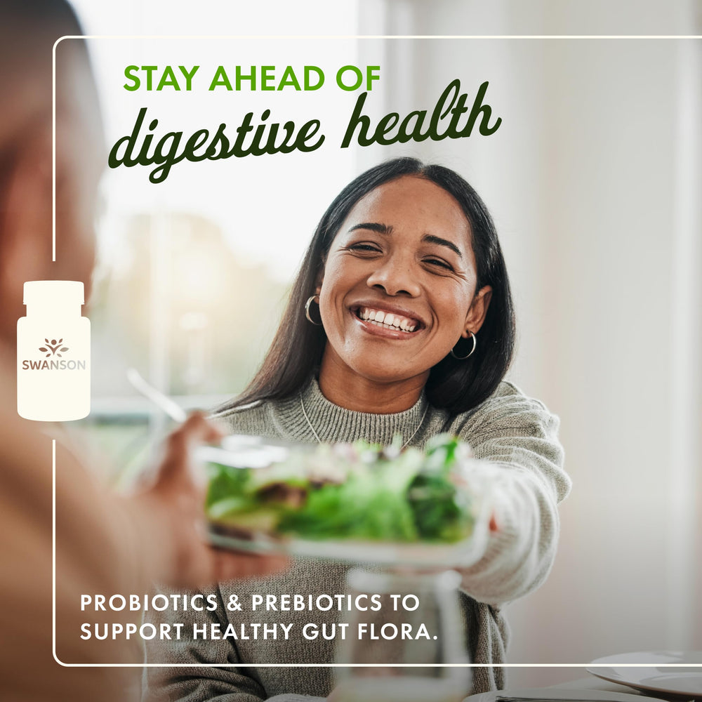 Pour shot of Swanson Prebiotic Capsules for easy daily digestion support