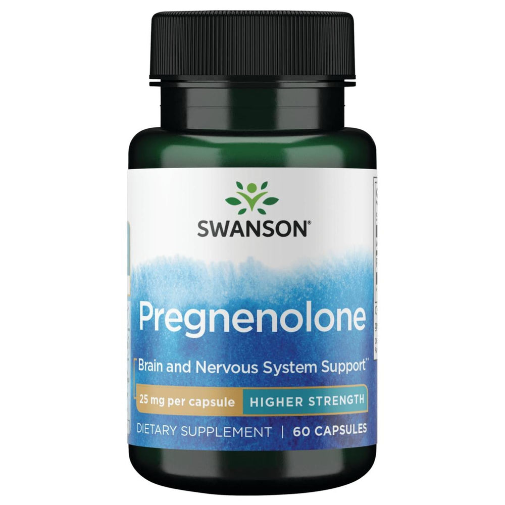 Swanson Pregnenolone 25mg bottle front showing premium daily wellness.
