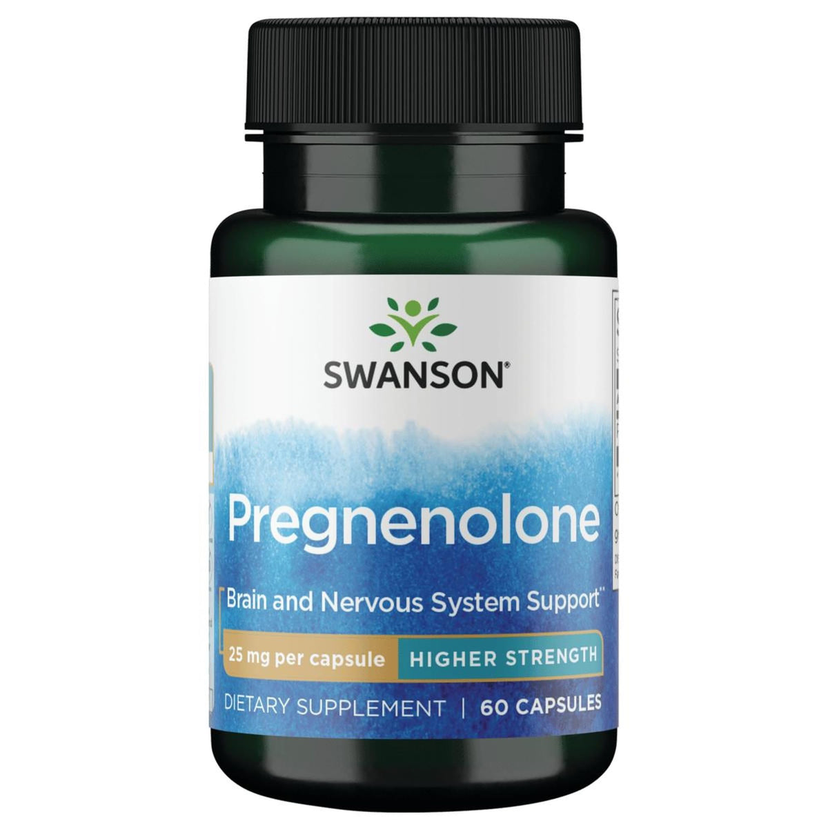 Swanson Pregnenolone 25mg bottle front showing premium daily wellness.