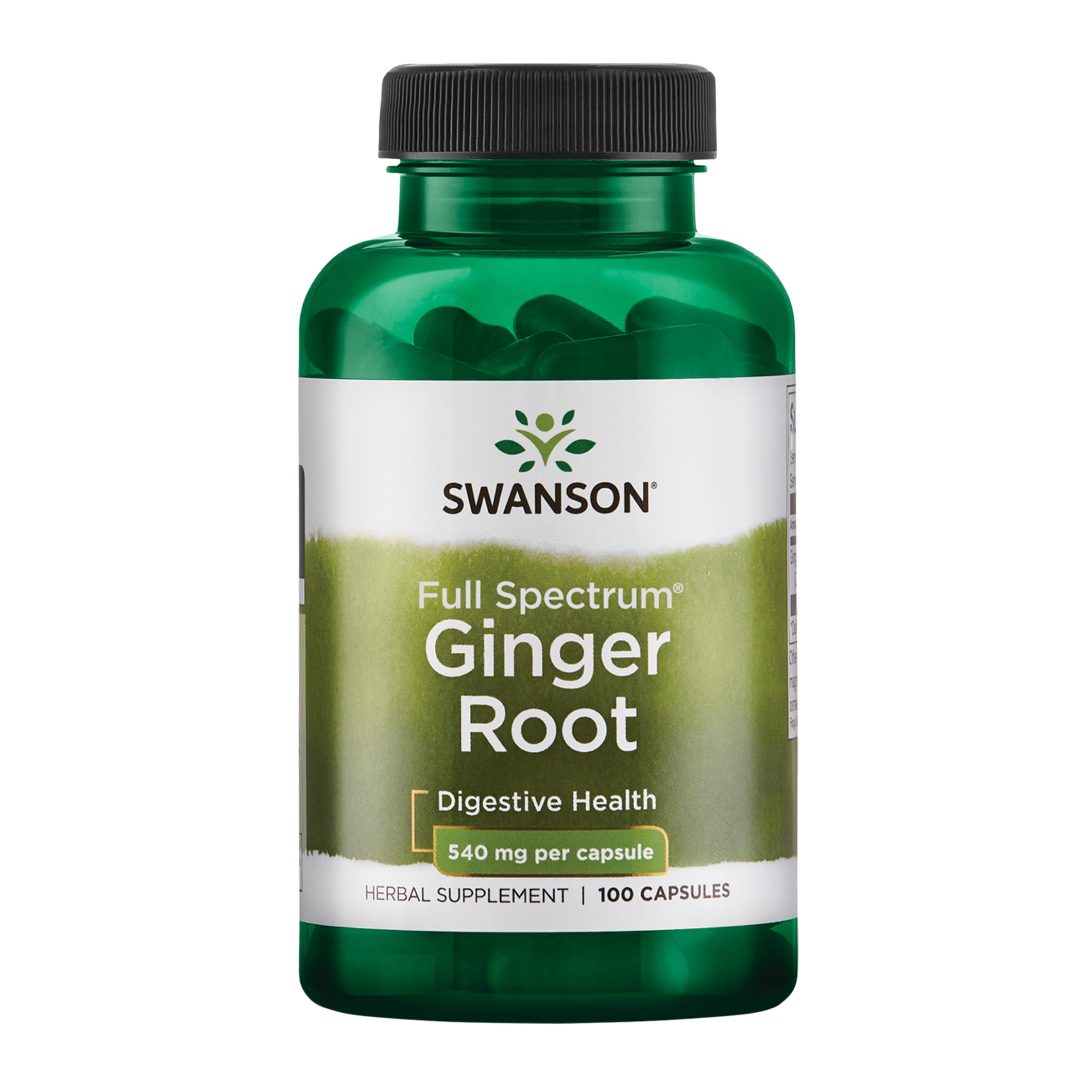 Swanson Premium Brand Ginger Root 540 mg bottle on a table, supporting digestion