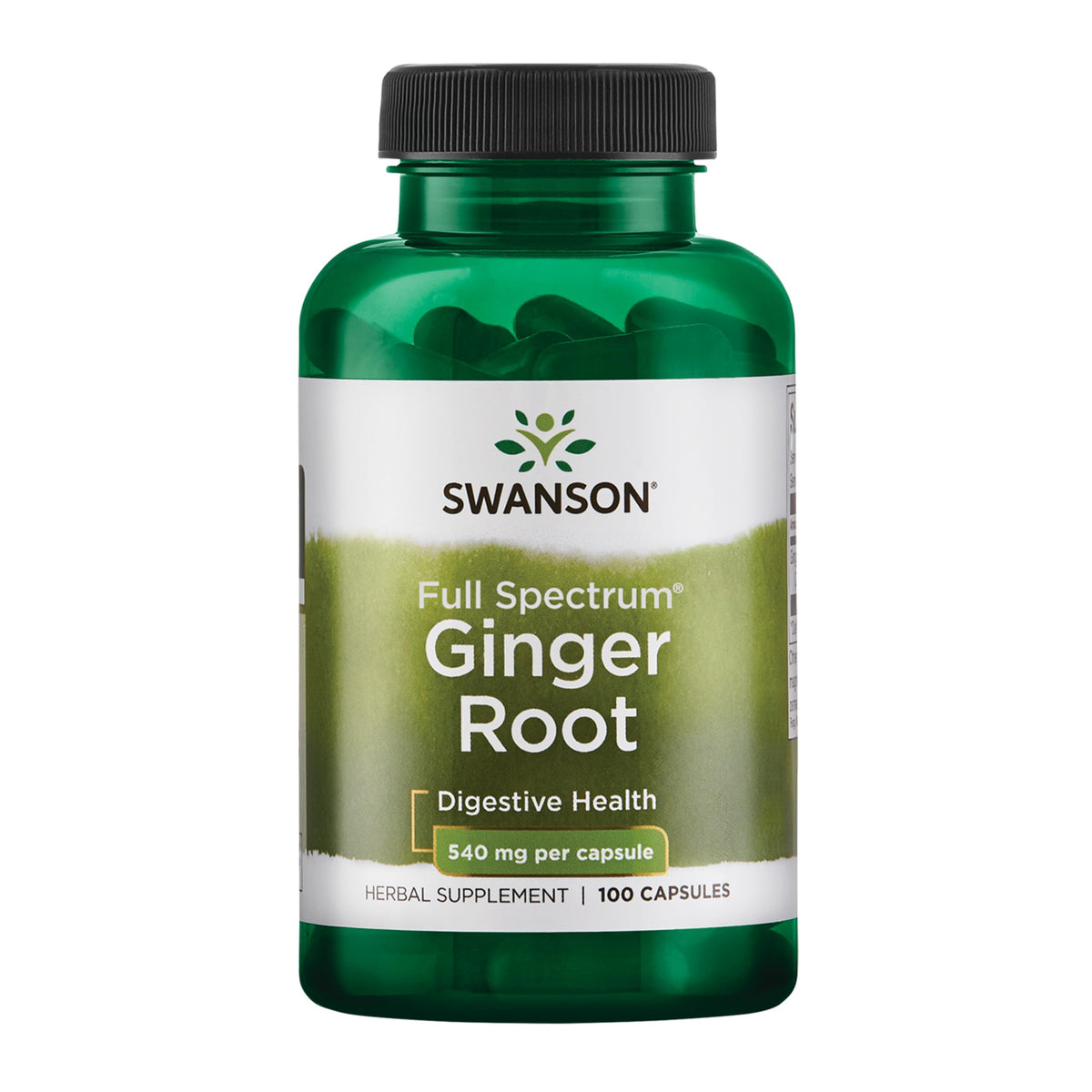 Swanson Premium Brand Ginger Root 540 mg bottle on a table, supporting digestion
