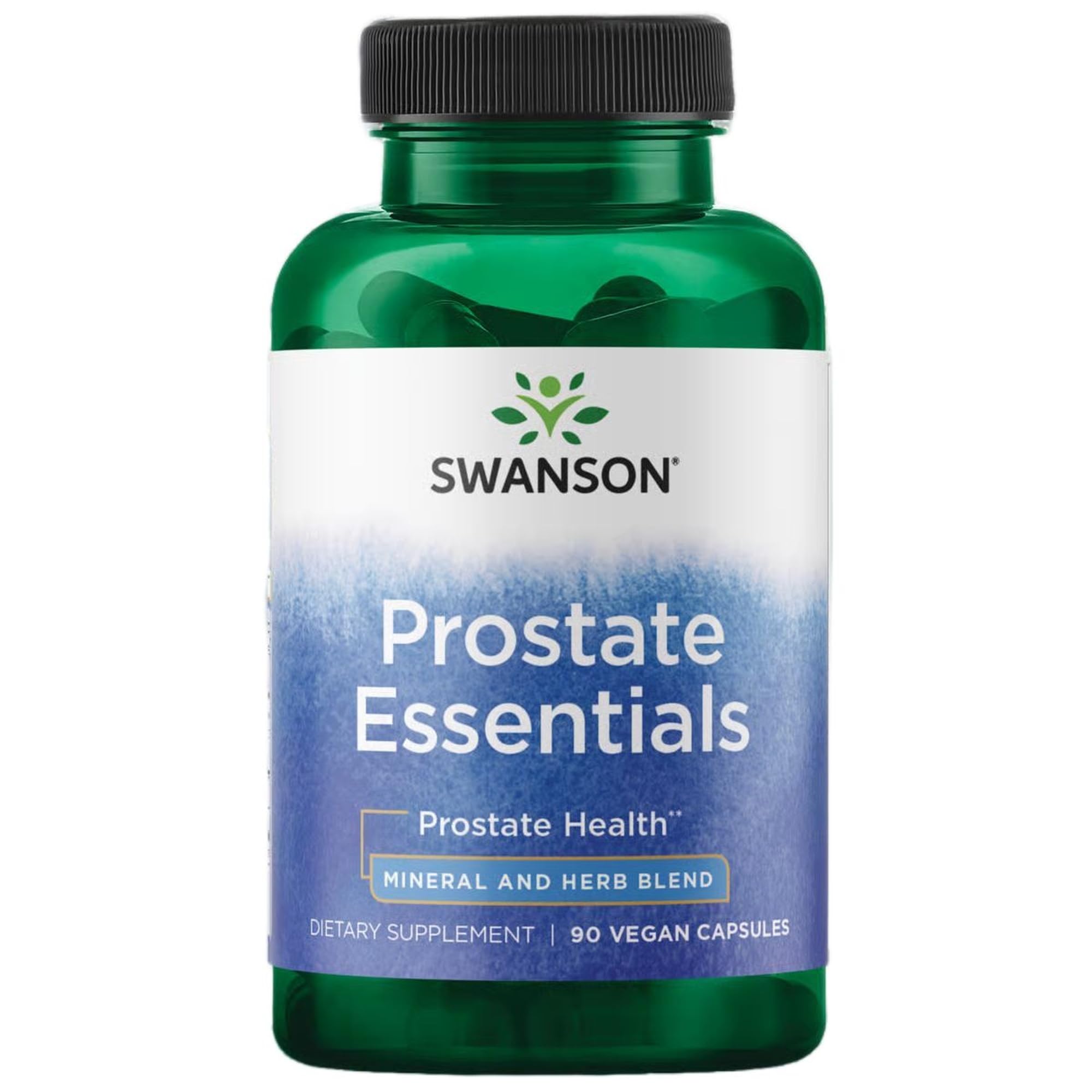 Swanson Prostate Essentials bottle with capsules highlighting daily urinary comfort