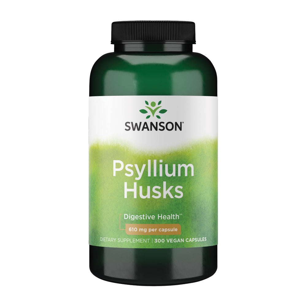 Swanson Psyllium Husk bottle being poured to support daily fiber intake.