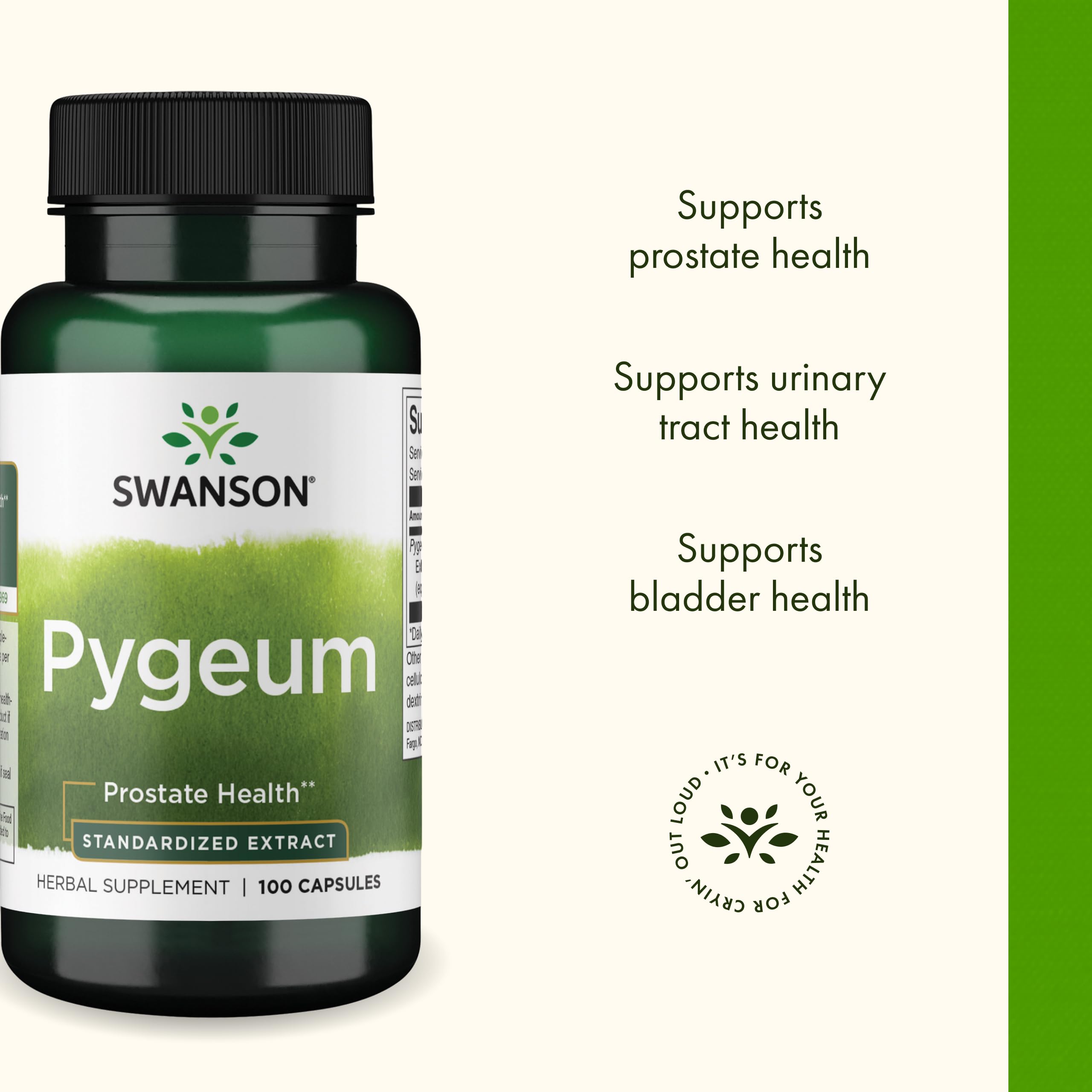 Swanson Pygeum bottle back provides dosage and purity details for trusted use.