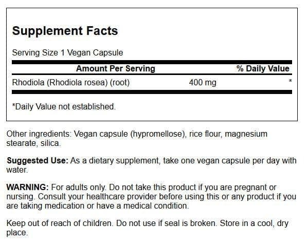 Swanson Rhodiola Rosea Root label close-up highlighting trusted formula for balance