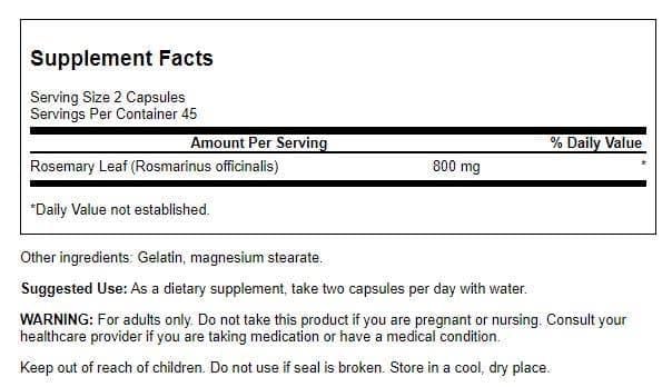 Swanson Rosemary bottle front showing natural formula for daily vitality
