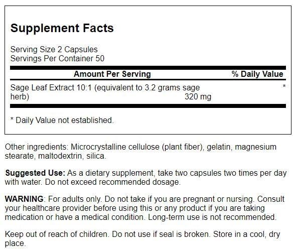 Swanson Sage Extract capsules close-up for easy daily use and balance.