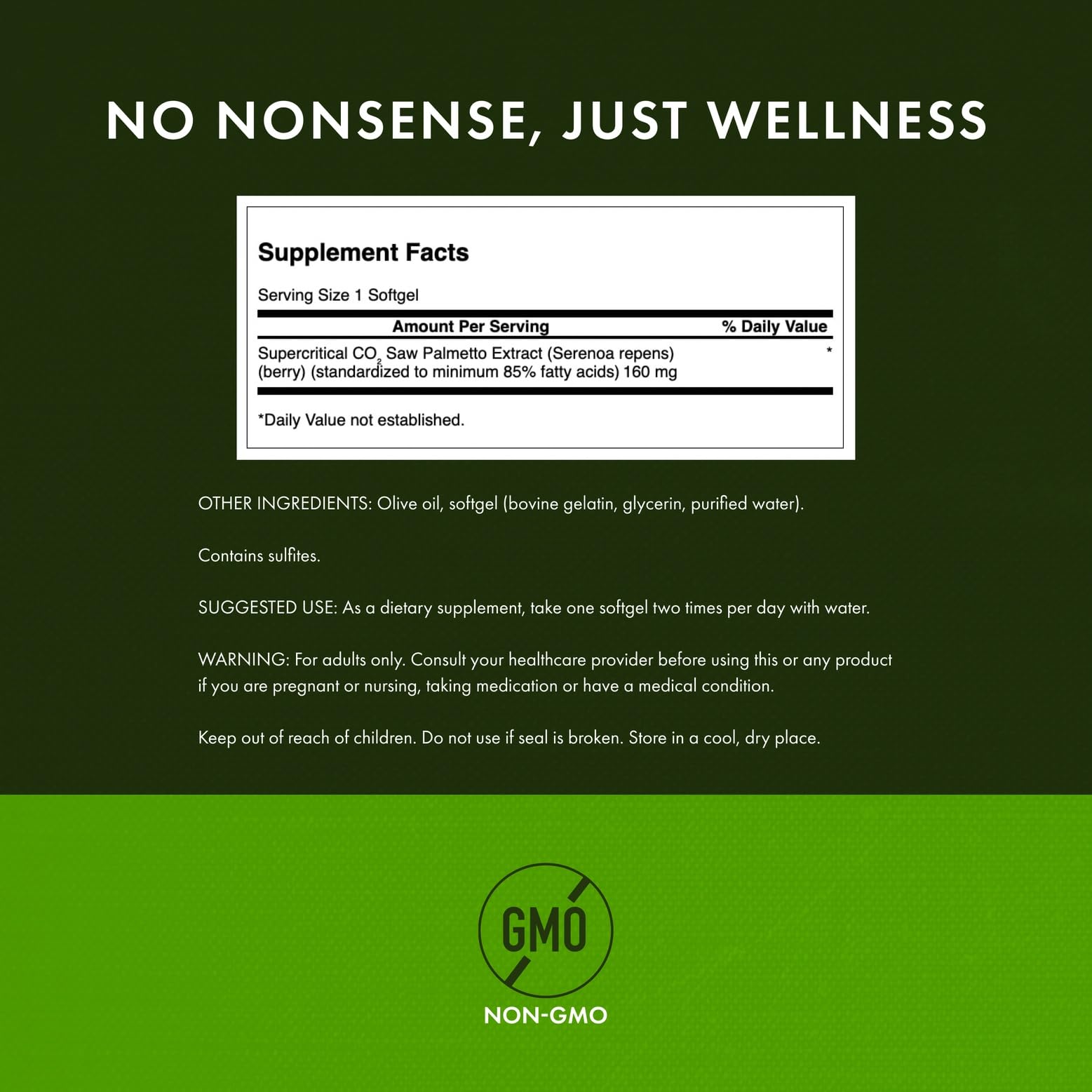 Swanson Saw Palmetto 160 mg capsules pack for convenient daily hormonal balance support.