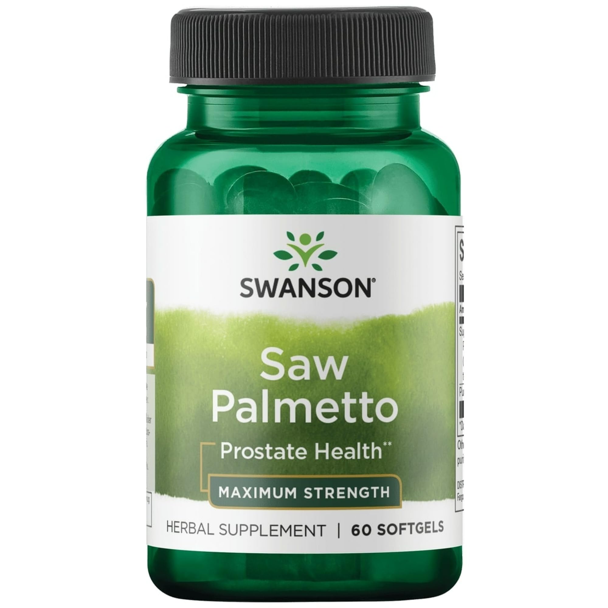 Swanson Saw Palmetto 320 mg bottle shown for daily prostate support