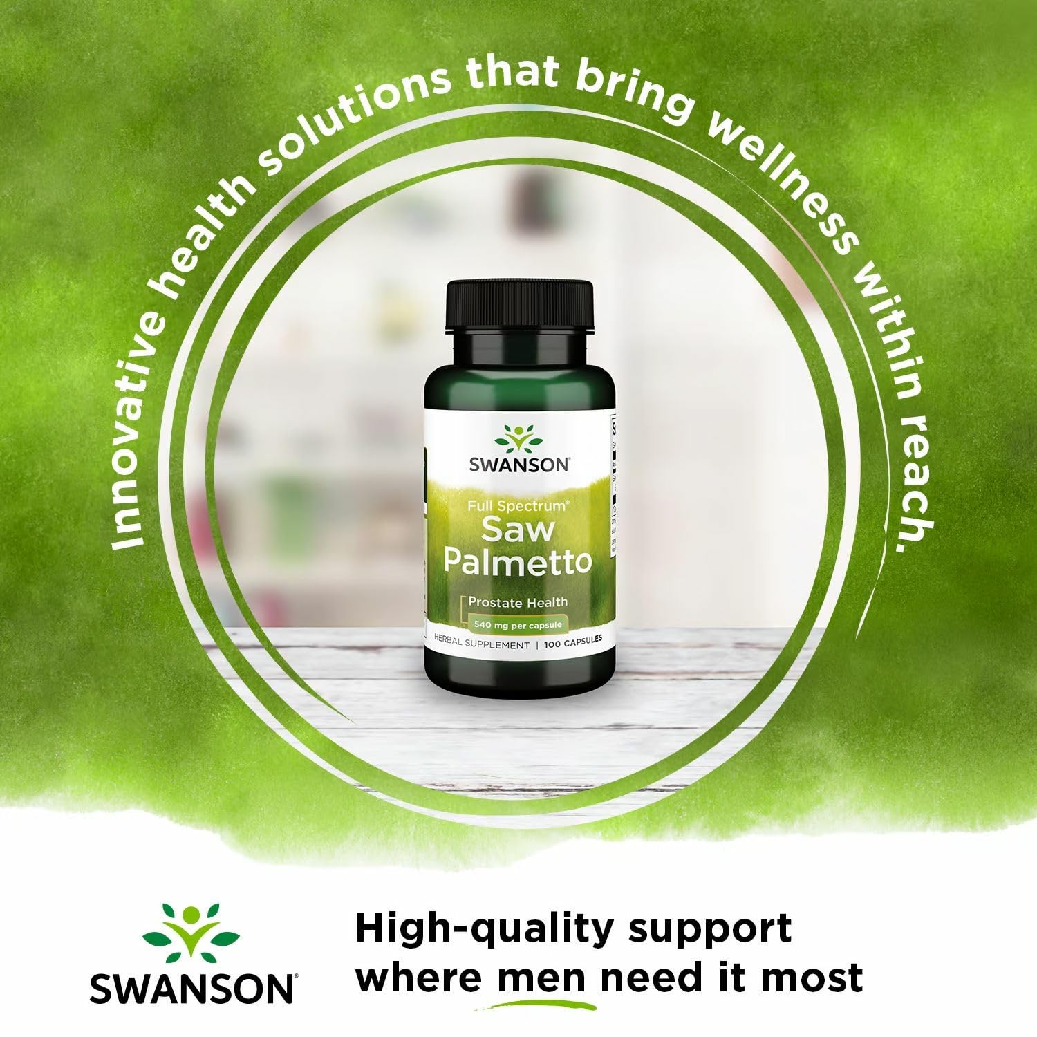 Swanson Saw Palmetto bottle front view for convenient prostate and urinary support.