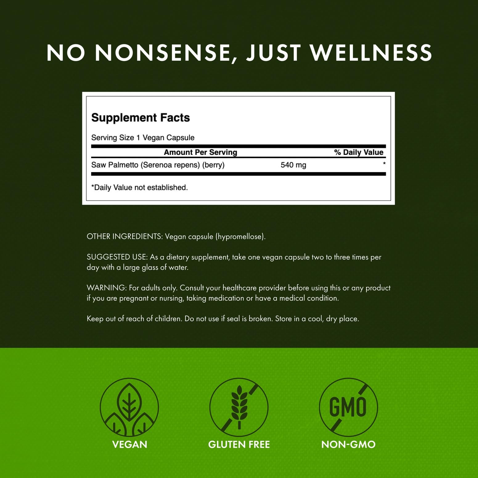 Swanson Saw Palmetto label closeup showing ingredients and dosage