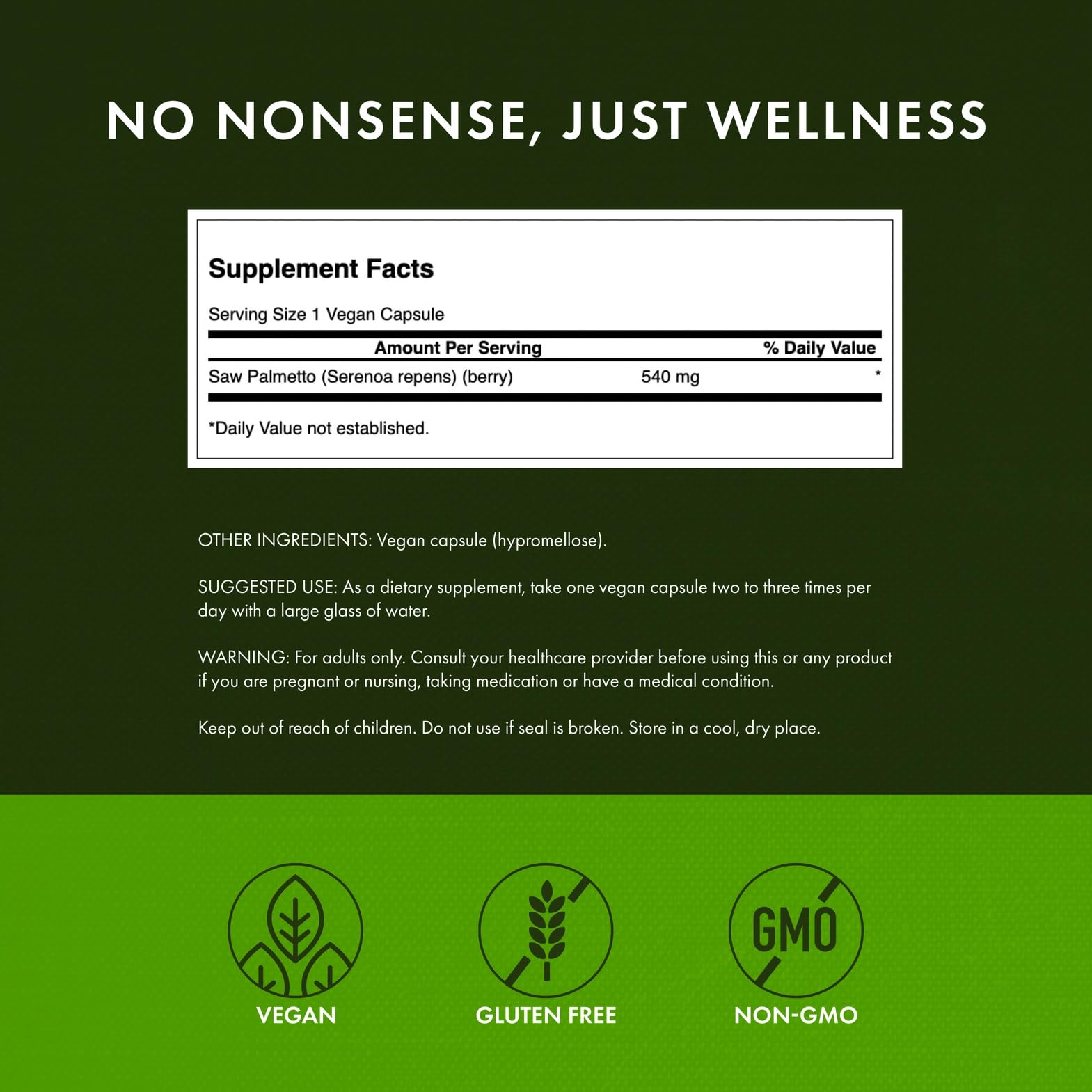 Swanson Saw Palmetto label close-up emphasizing traditional formula heritage.