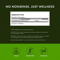 Swanson Saw Palmetto label close-up emphasizing traditional formula heritage.