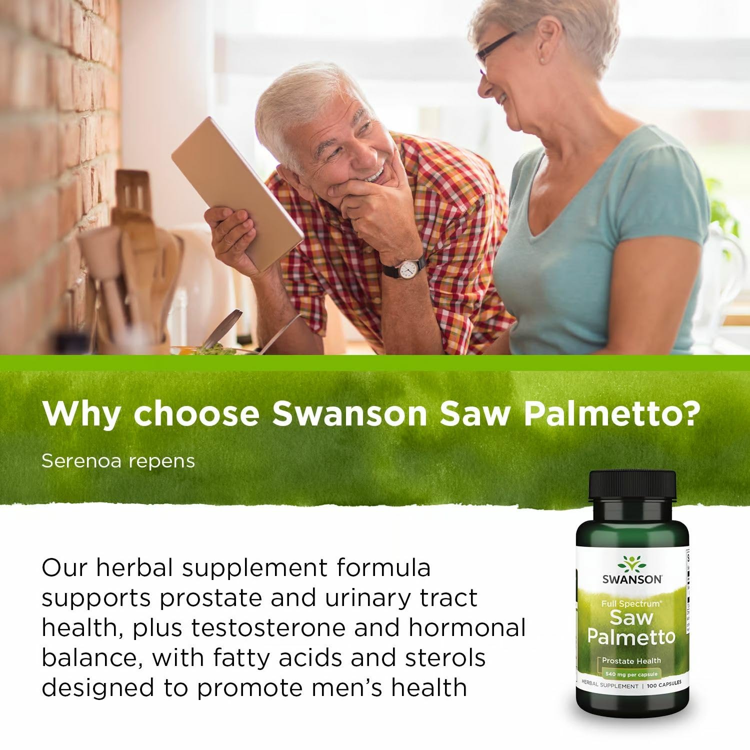 Swanson Saw Palmetto serving guidance page shows easy daily capsule dosage.