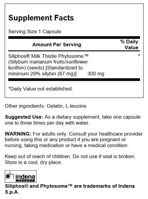 Swanson Siliphos Milk Thistle bottle back with clear ingredient information for informed choices.