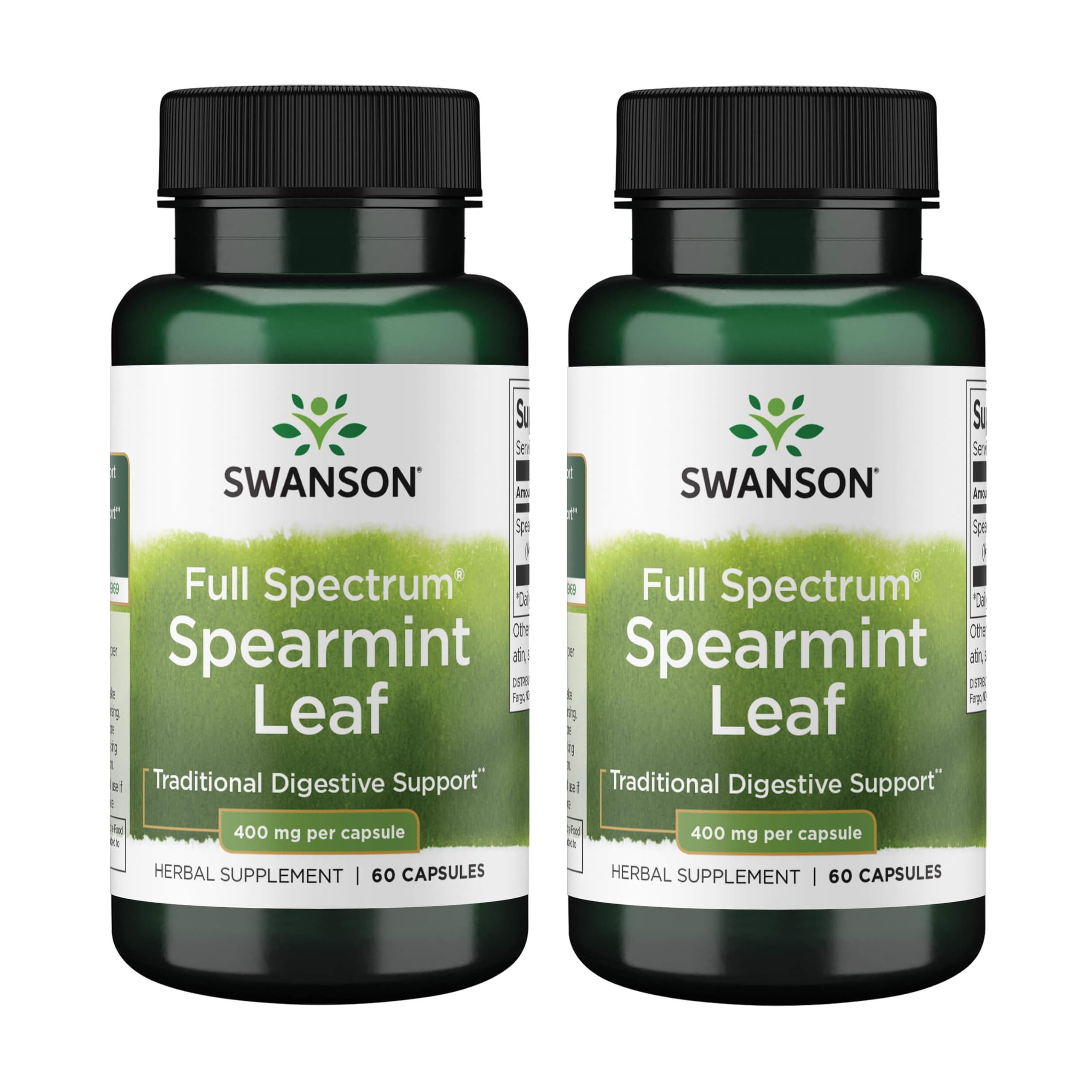 Swanson Spearmint Leaf bottle shows natural digestive support for daily use.