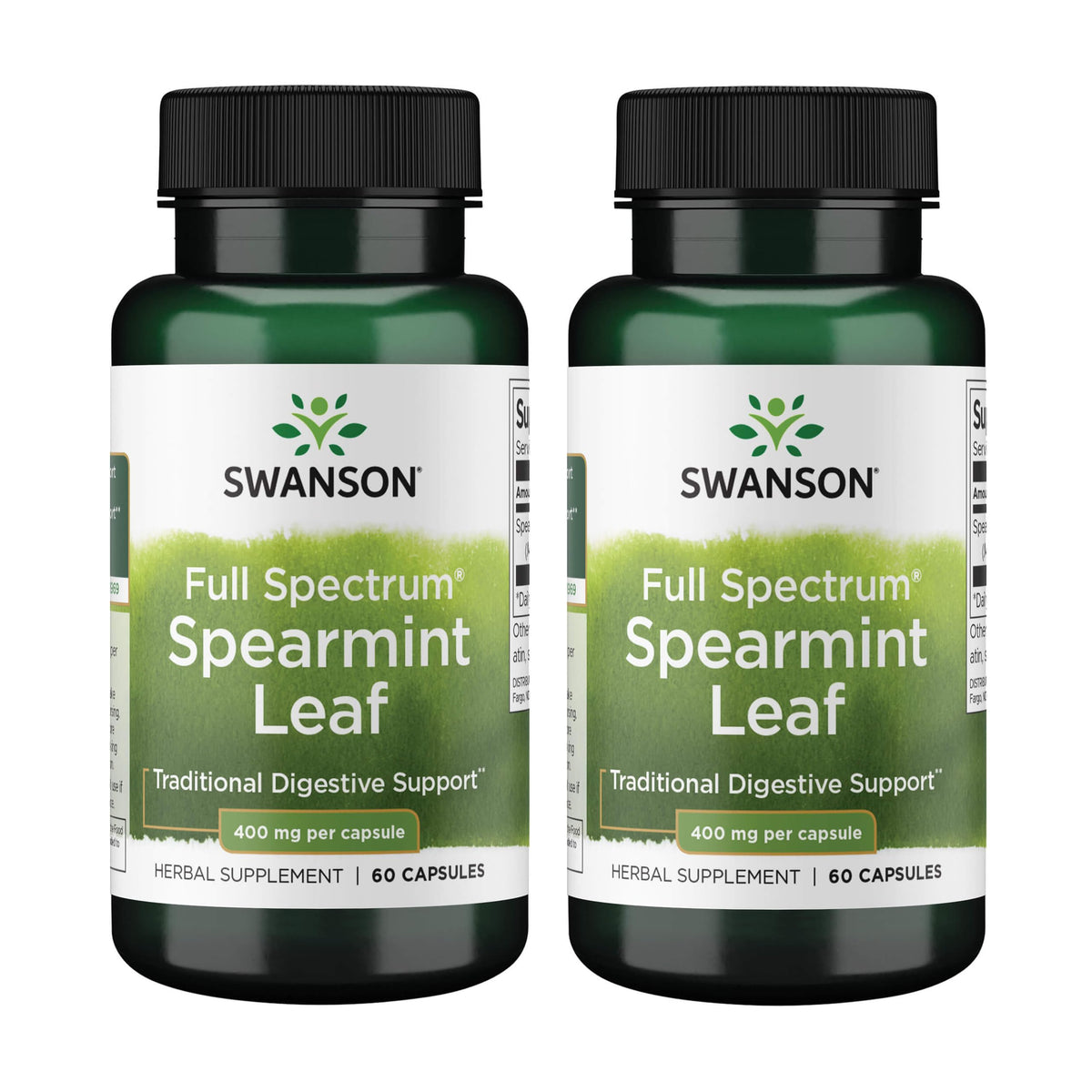 Swanson Spearmint Leaf bottle shows natural digestive support for daily use.