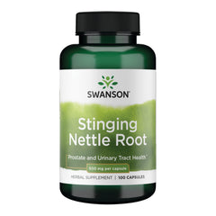 Swanson Stinging Nettle Root capsules on bottle label, supporting daily wellness.