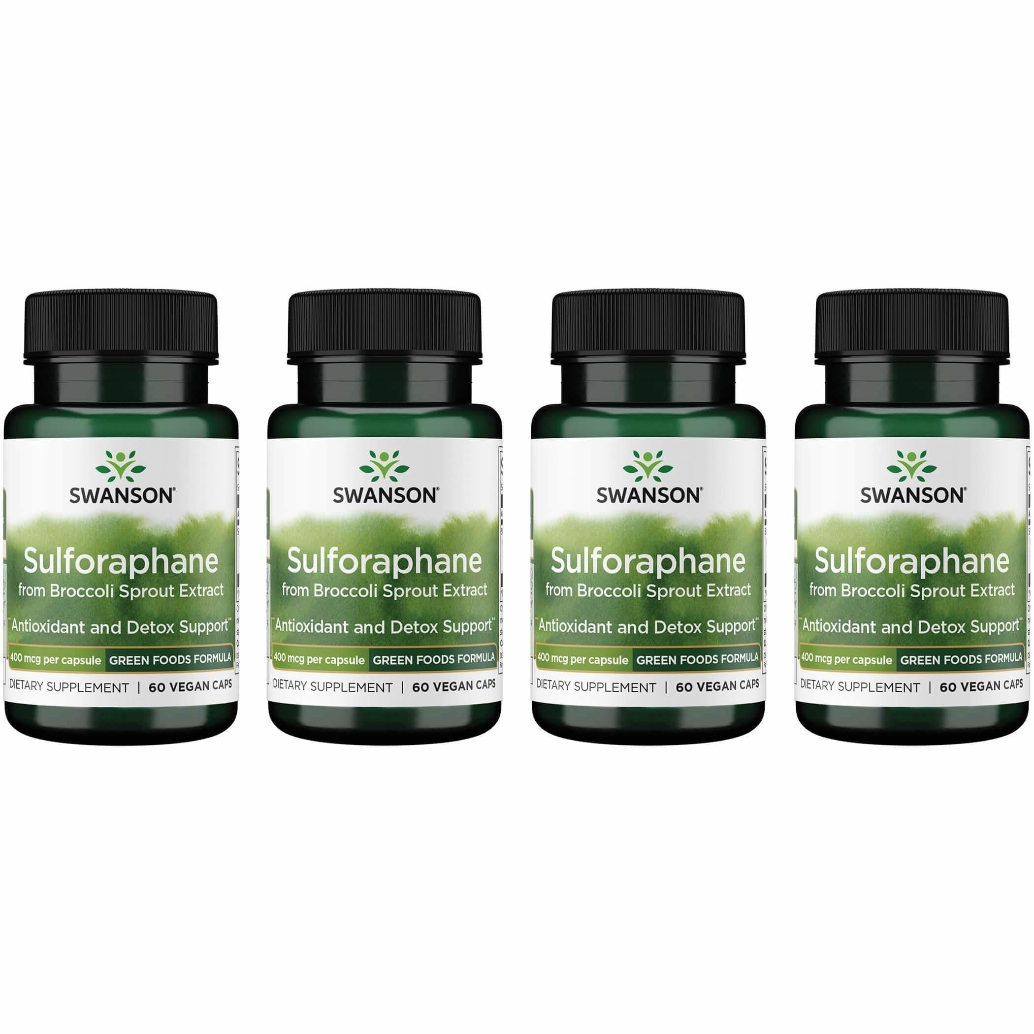 Swanson Sulforaphane bottle showing broccoli sprout extract benefits.