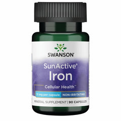 Swanson Sunactive Iron bottle label with clear dosing information for easy use.