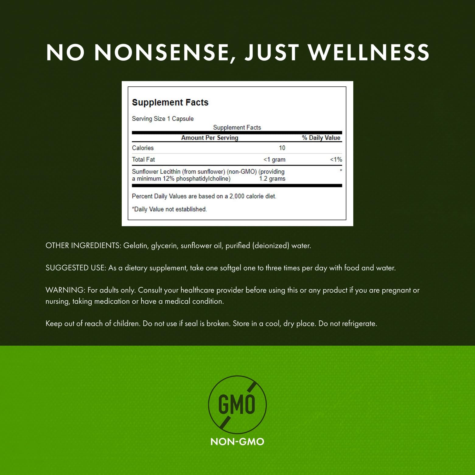 Label closeup highlights ingredients and dosage information.