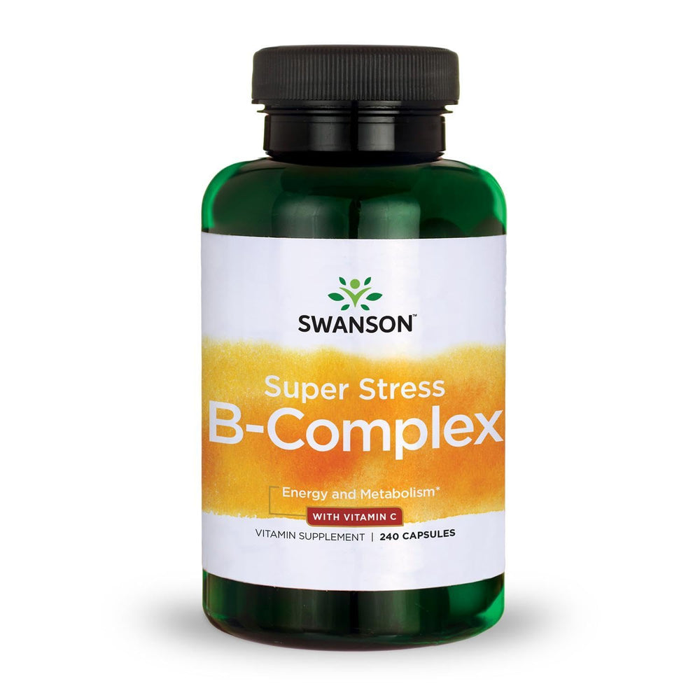 Swanson Super Stress B-Complex bottle for daily energy support.