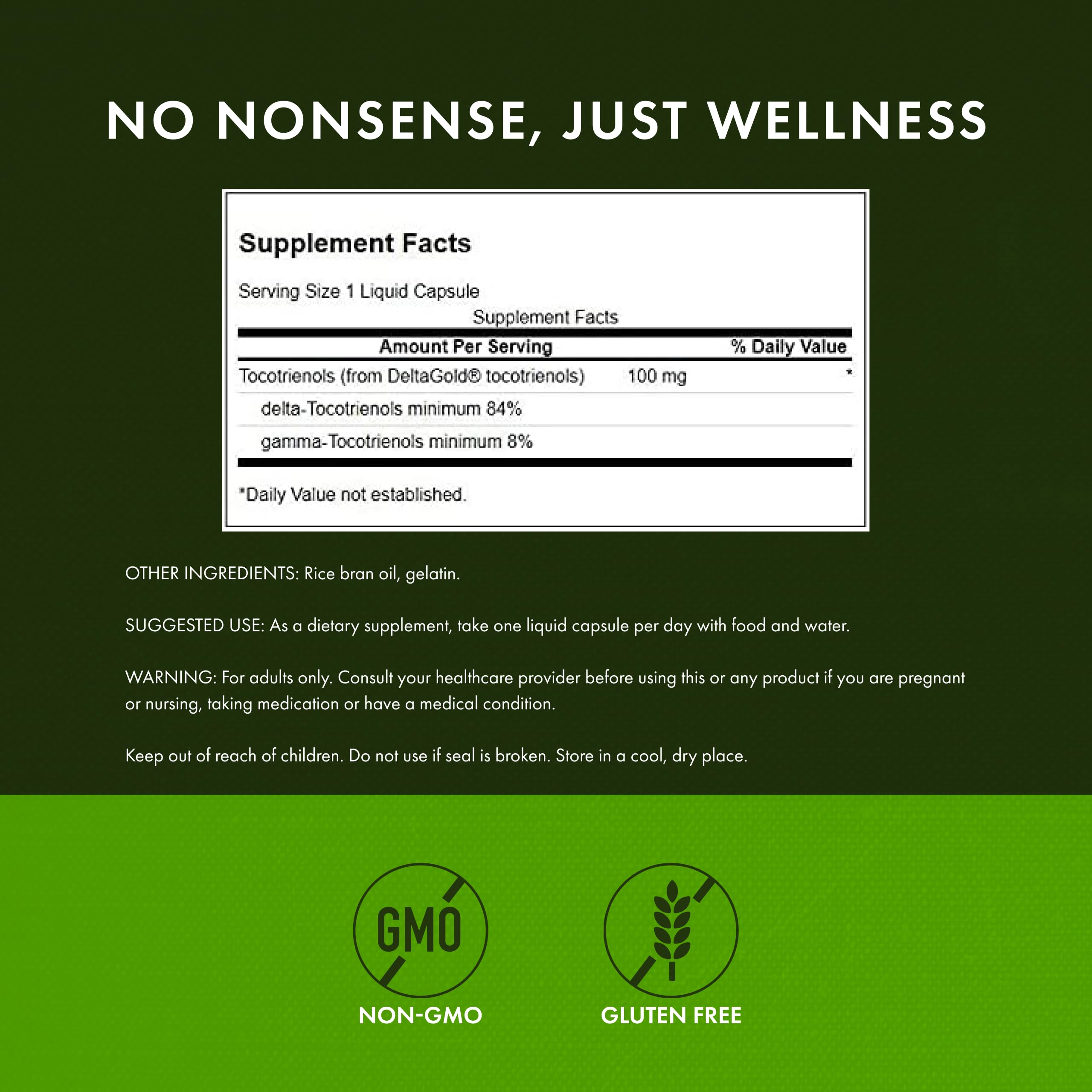 Closeup of Swanson Tocotrienols capsules highlighting delta- and gamma-tocotrienols
