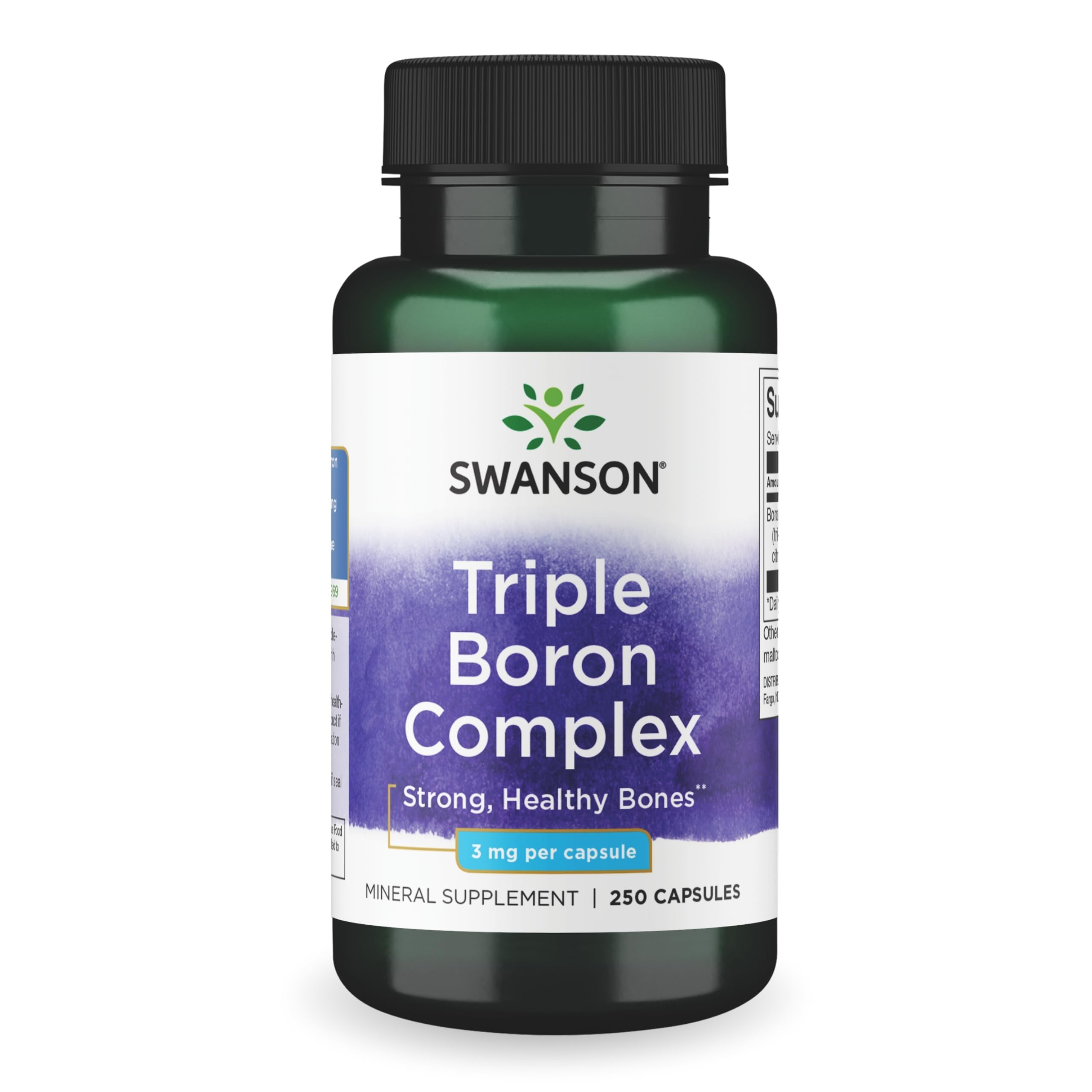 Swanson Triple Boron Complex bottle front, a premium mineral supplement for bone support