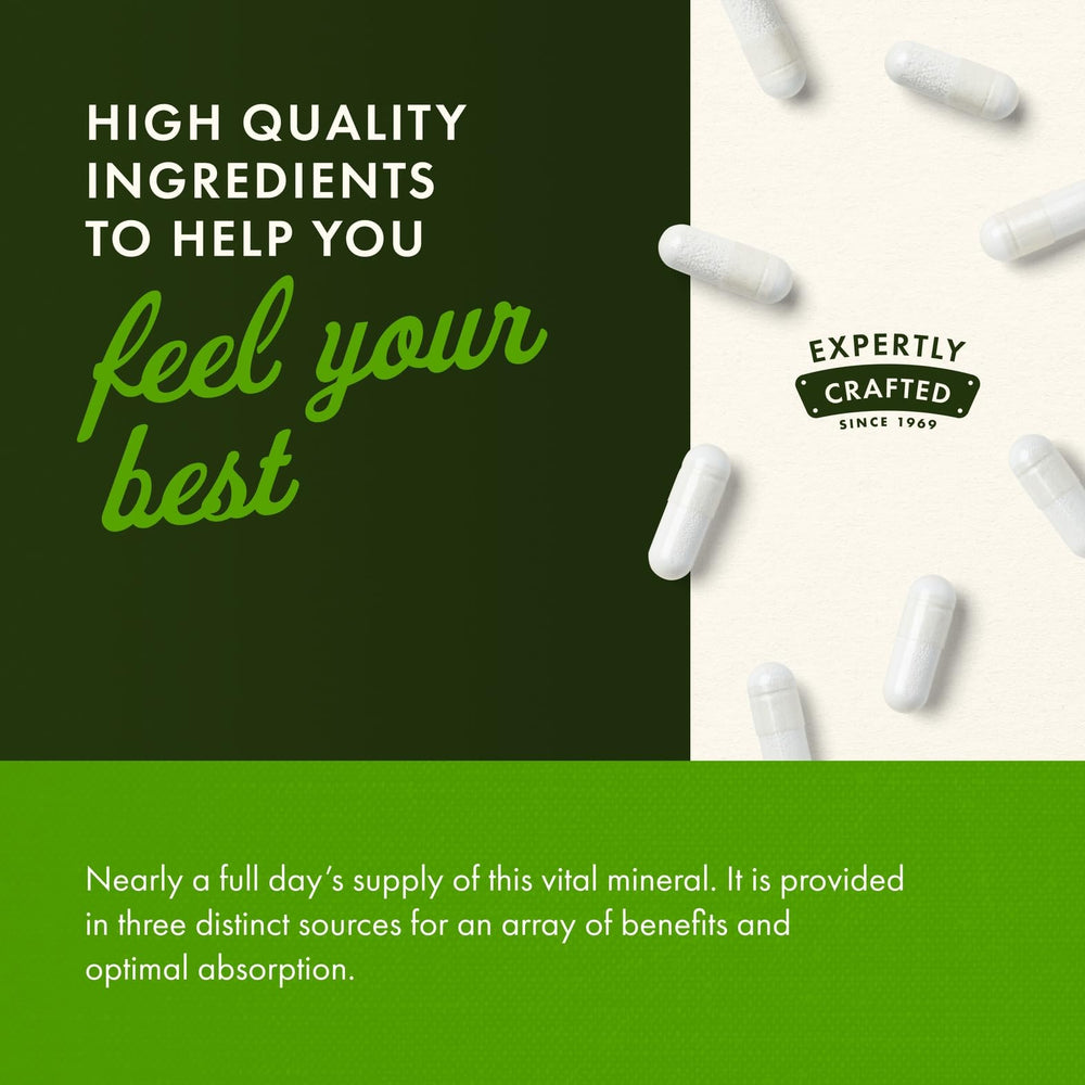 Swanson Triple Magnesium Complex capsules in hand suggest convenient daily intake.