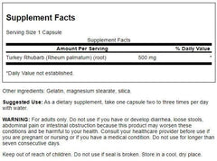 Swanson Turkey Rhubarb bottle pour demonstrates simple dosing for GI wellness routines.