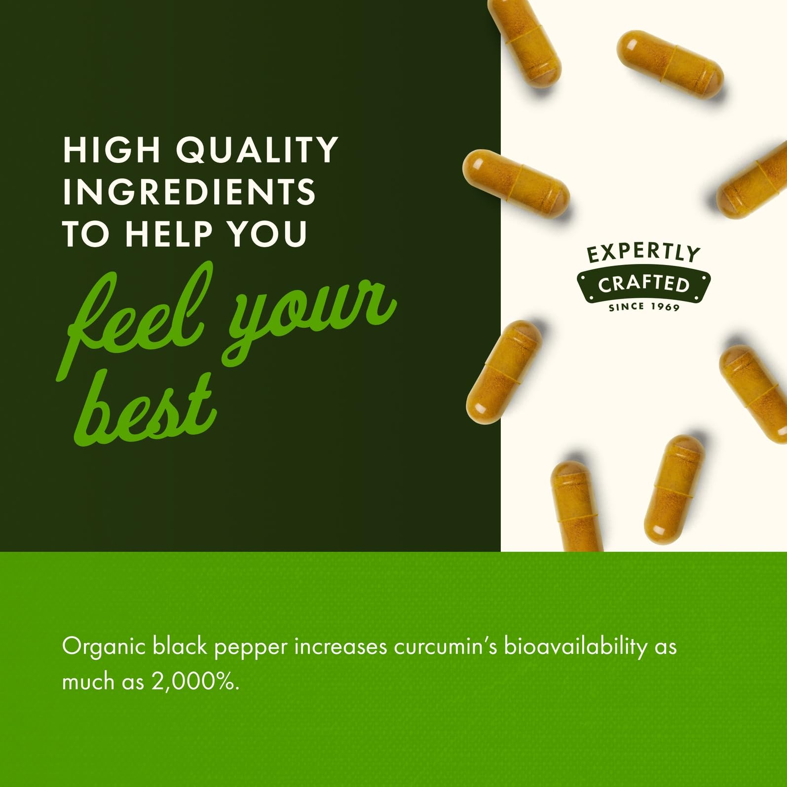 Swanson Turmeric & Black Pepper back panel noting pepper enhances absorption.
