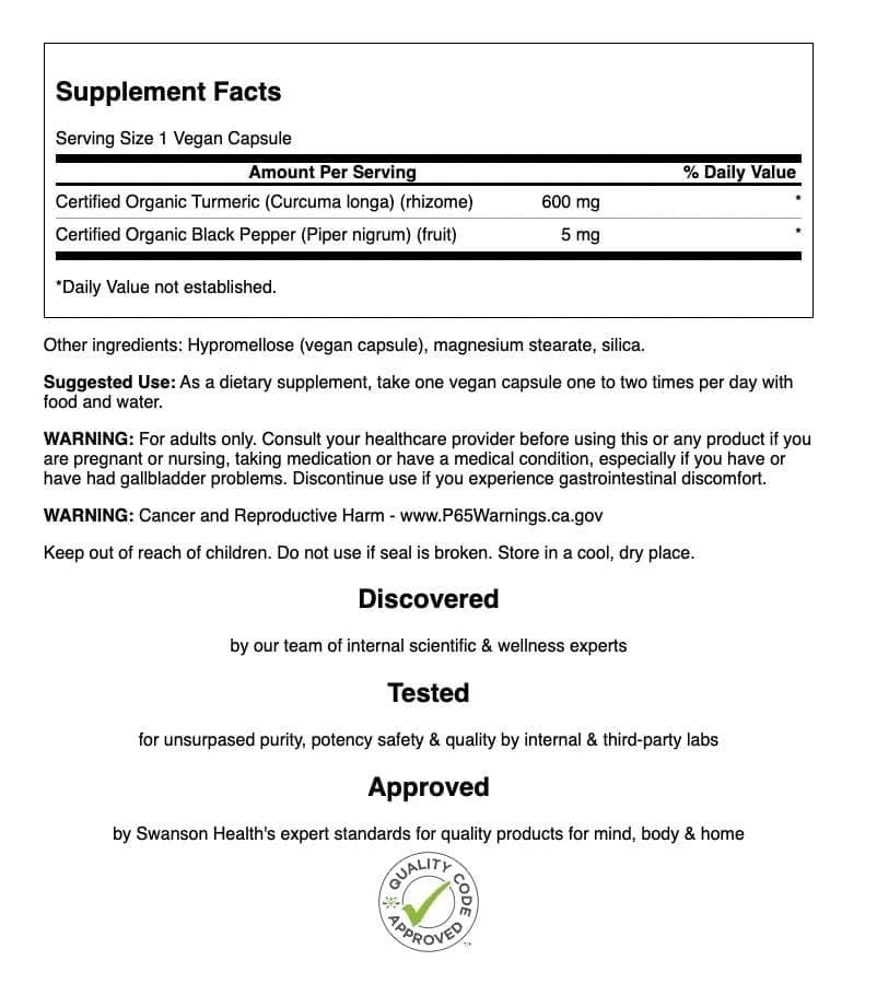 Swanson label close-up showing organic vegan gluten-free qualities
