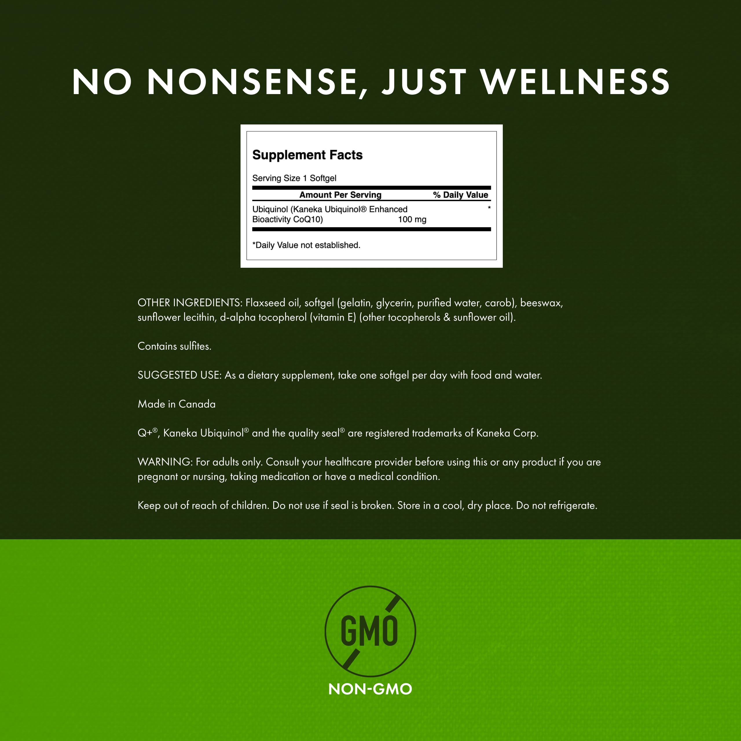 Swanson Ubiquinol 100mg label featuring Kaneka Nutrients signals high quality.